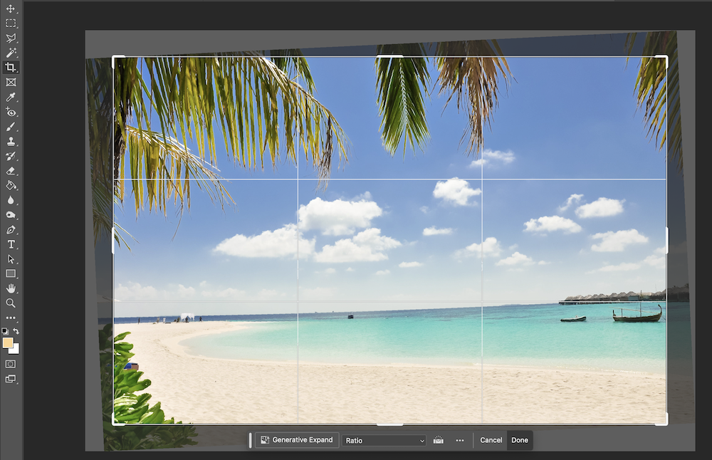 photo crop tool in photoshop used for straightening the horizon in a photo