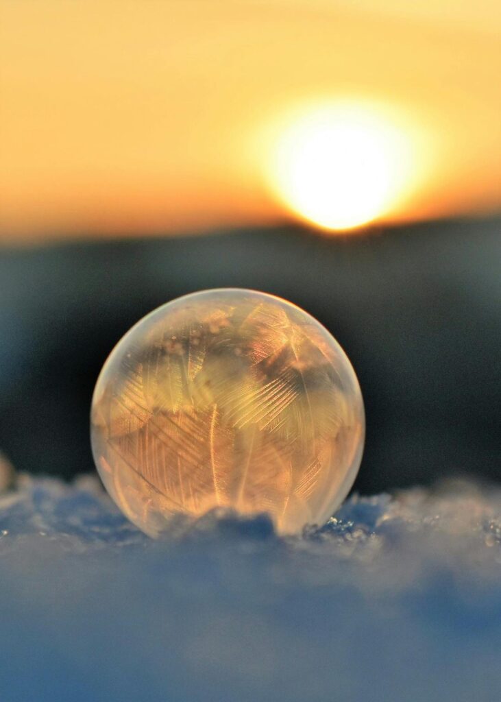 ice bubble with yellow sunlight
